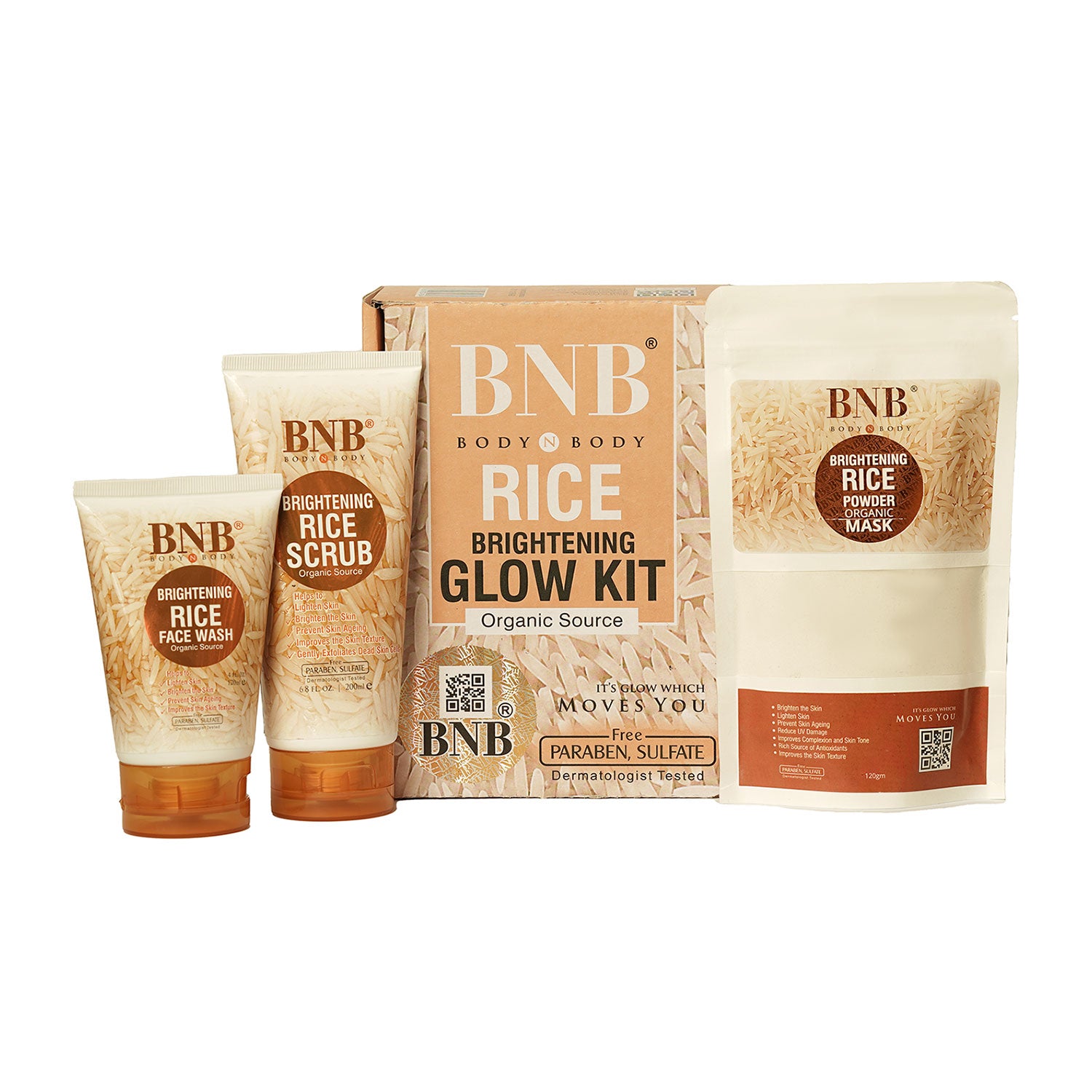 Rice Extract Bright & Glow Kit ( Rice Face Wash + Rice Scrub + Rice Mask )