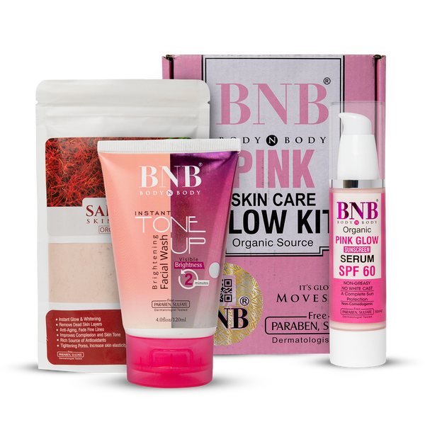 BNB Pink Glow Kit ( Toneup Facewash + Saffron Mask + Pink Glow Sunscreen Spf 60 )